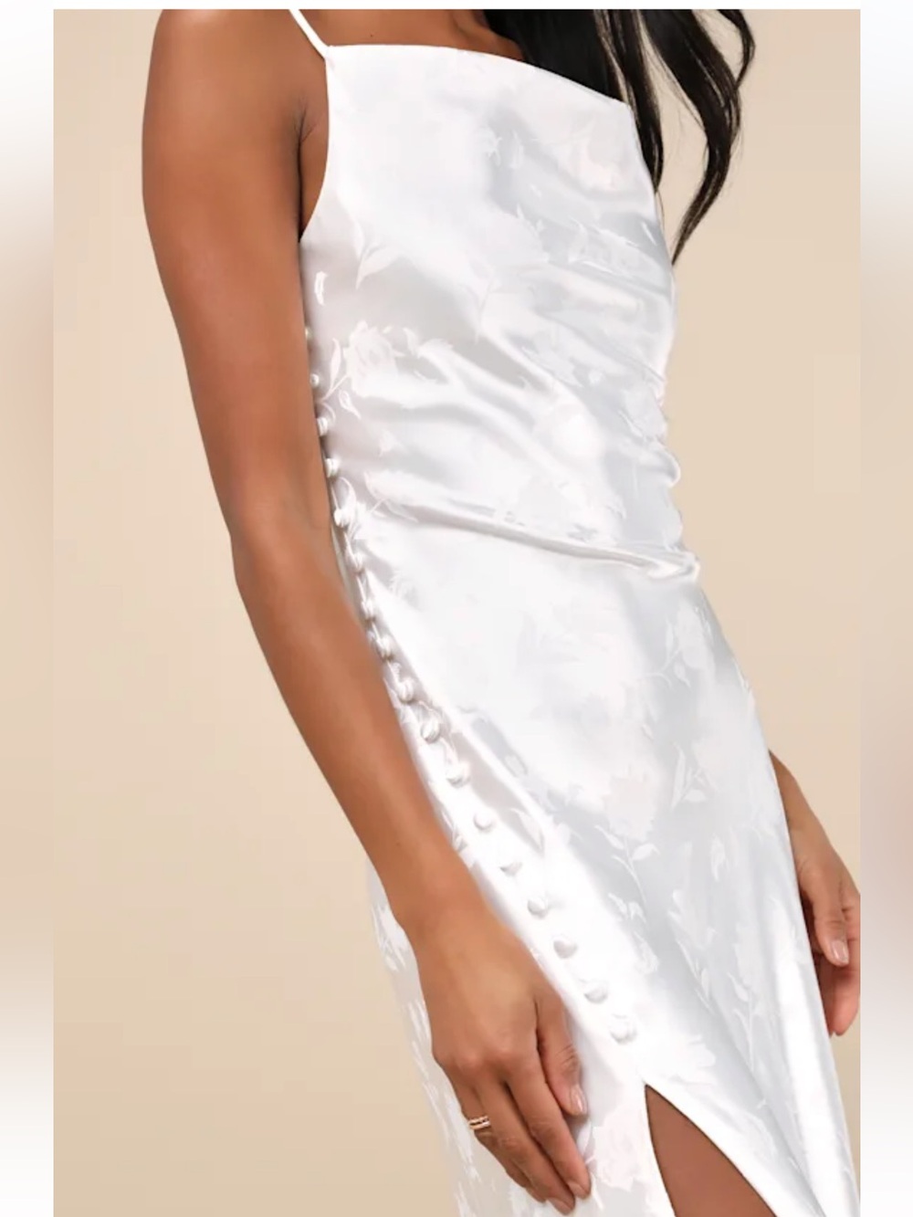 NWT Lulus All About You White Floral Jacquard Satin Midi Dress - Picture 2 of 6